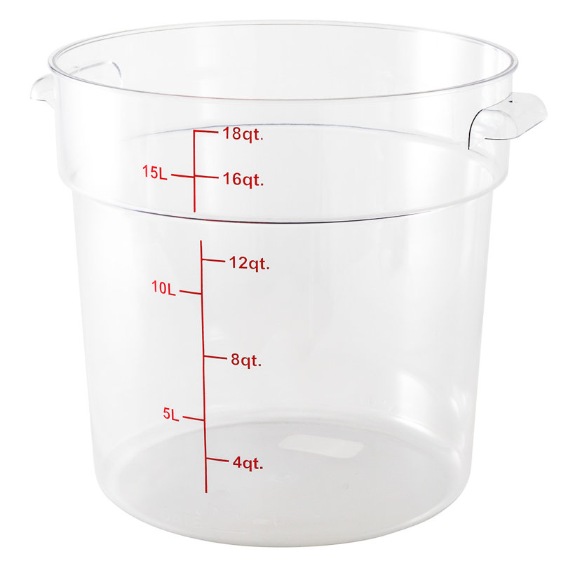 Contenant alimentaire de 18 pintes pour restaurant, 1 contenant commercial rond - couvercle vendu séparément, avec marqueurs de volume, seau de préparation des aliments en plastique transparent, rangement compact