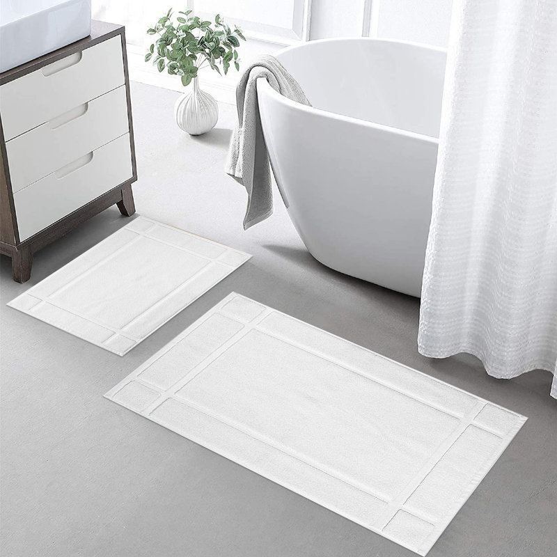  Tapis de bain 100% coton très absorbant pour plancher de salle de bain, Blanc