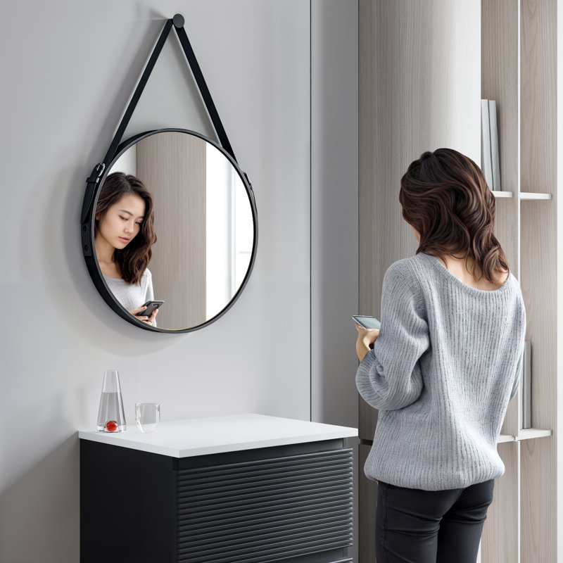 Trombly Metal Flat Wall Mirror, Black