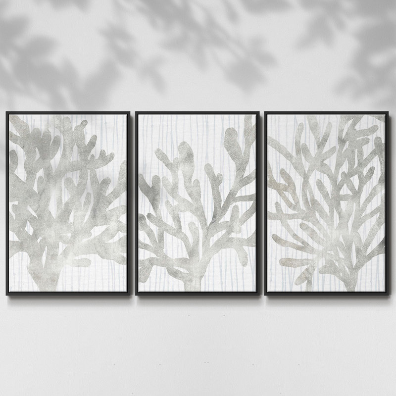 «Quiet Coral I», ensemble de 3 toiles encadrées, H 40 po x l 78 po, Noir