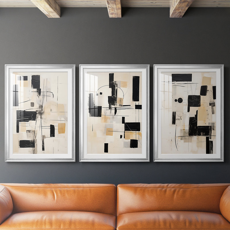 ABSTRACT Series CCCCLX-III - Impression encadrée sur mesure de qualité supérieure - 3 pièces, Argent argent