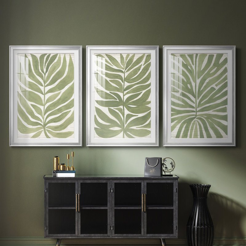 Driftwood Palm Leaf I - Impression personnalisée de qualité supérieure avec cadre - 3 pièces, H 15 po x l 19 po
