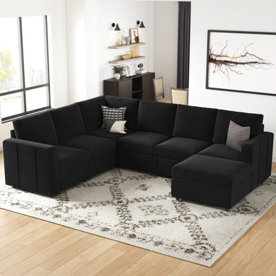 Seybert 8-Piece Chenille L Shaped Modular Corner Sofa Convertible U Shaped Living Room Couch With Storage Ottoman