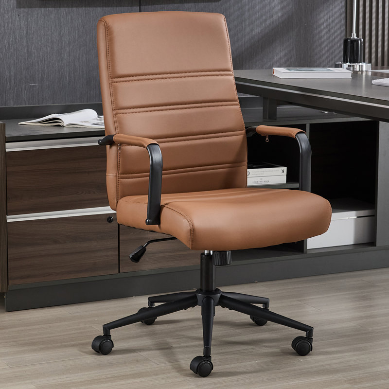 Fauteuil de bureau à dossier moyen, chaises de salle de conférence avec roulettes, fauteuil roulant à hauteur ajustable en cuir nervuré.