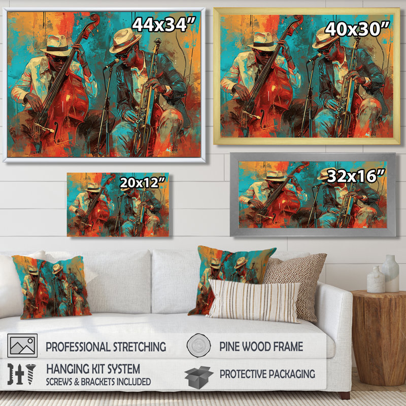 «2 Musiciens - Musicien», reproduction d'art mural, Toile tendue, H 12 po x l 20 po x P 1 po