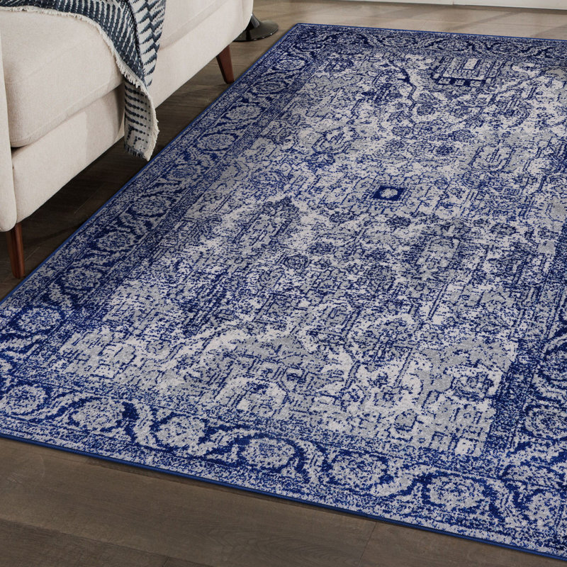 Tapis oriental bleu / beige Henneman, 5 pi x 7 pi