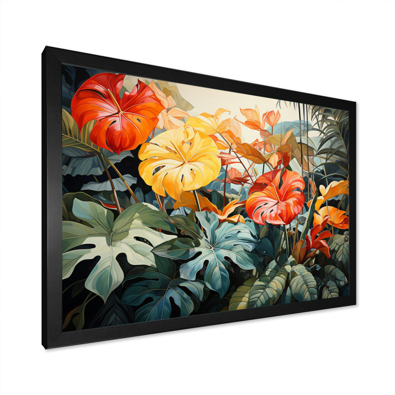Orange tropical et feuillage vert I, H 24 po x l 32 po x P 1 po, Cadre photo noir