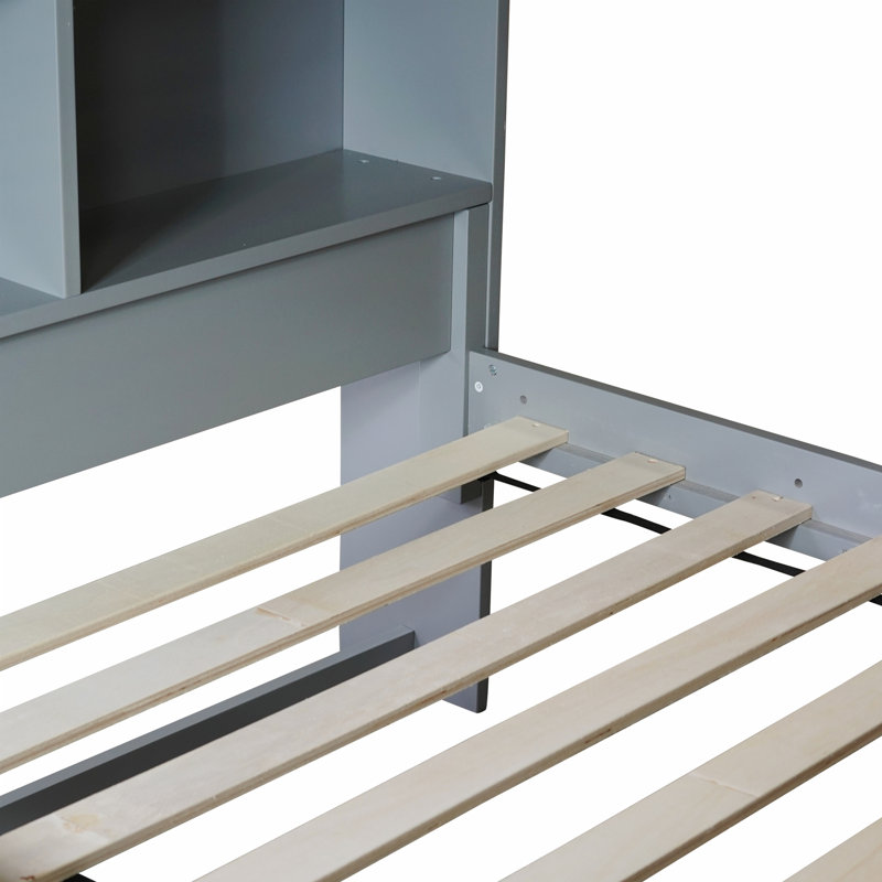 Twin Over Twin Bunk Bed with Shelves, Gray
