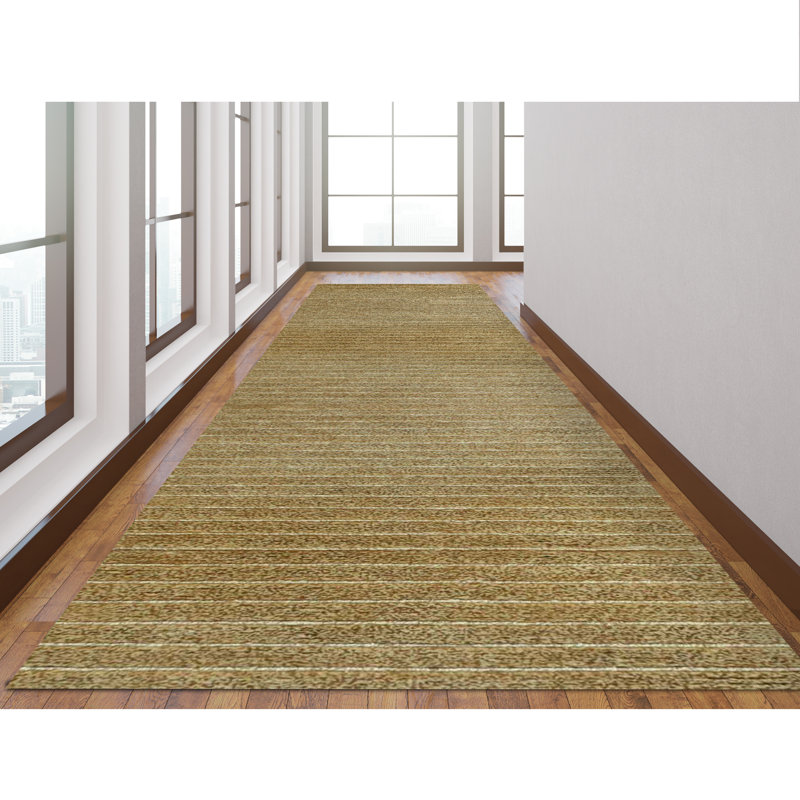 Tapis noué à la main couleur blé / olive / ivoire, Tapis de couloir 2 pi 6 po x 10 pi