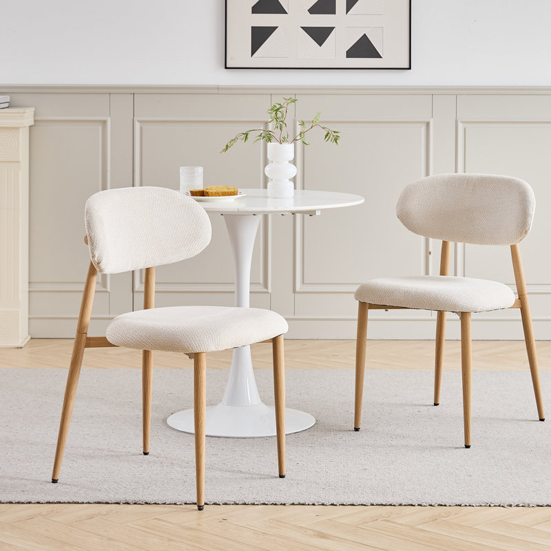 Linen Blend Upholstered Upholstered Back Side Chair in Beige, 4, Light brown