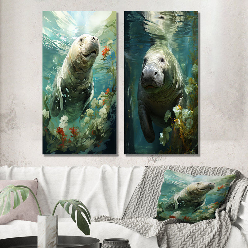«Green Manatee Grace I», ensemble de 2 reproductions de photos d'animaux côtiers, H 28 po x l 24 po