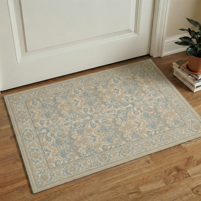 Allendale Verve Floral Machine Washable Blue / Brown Indoor Area Rug with Non-Slip Backing, Rectangle 5' x 7'