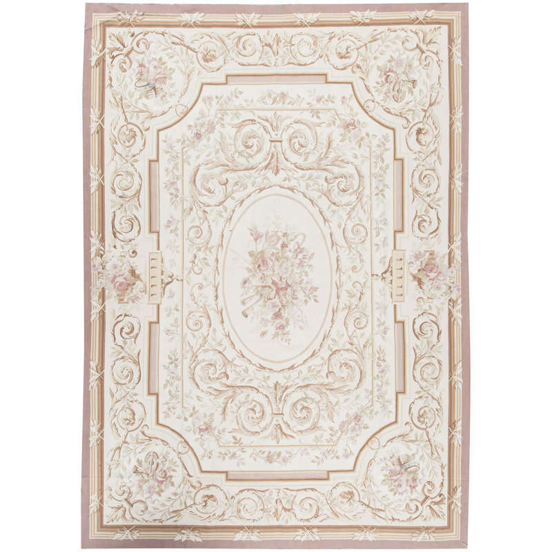Tapis ivoire et rouge noué à la main de haute qualité