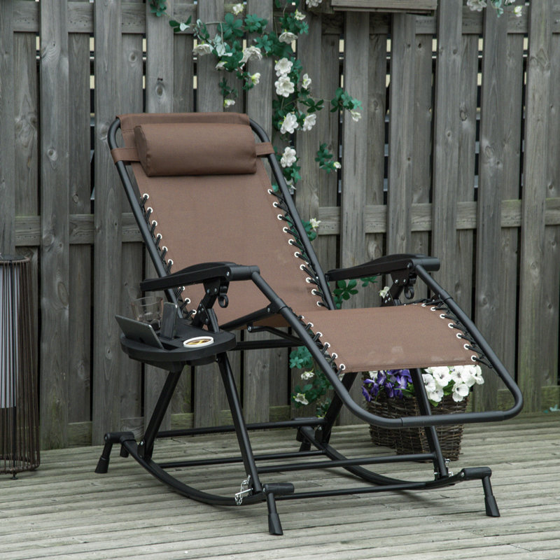 Chaises berçantes d'extérieur, chaise berçante inclinable et pliable inclinable avec oreiller, porte-gobelet et téléphone, conception combinée avec pieds pliants