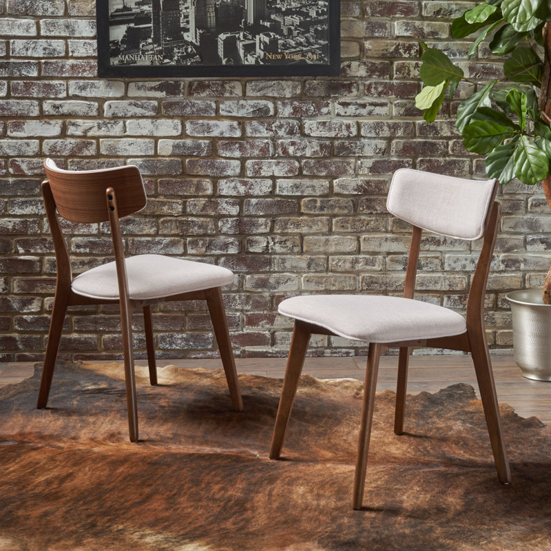 Chaises de salle à manger rembourrées avec dossier courbé et pieds en bois d'hévéa Putnam , Beige clair / noyer, 2