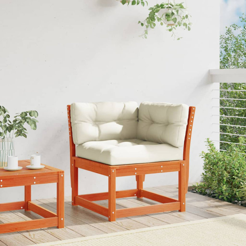 Shela Wood Outdoor Lounge Chair, Cream White, Wax Brown