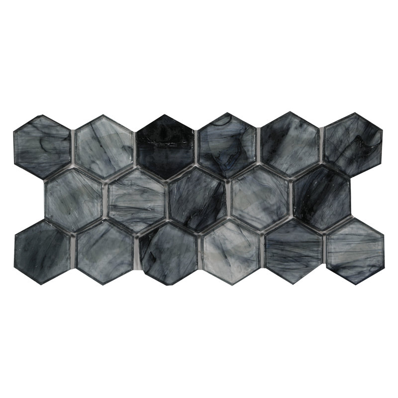 Tieman 2" x 2" Glass Hexagon Mosaic Wall & Floor Tile, Graphite
