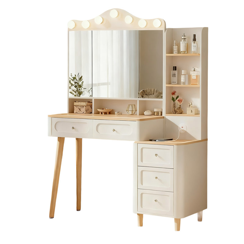 Bureau de maquillage pour coiffeuse avec multiprise et 3 lumières