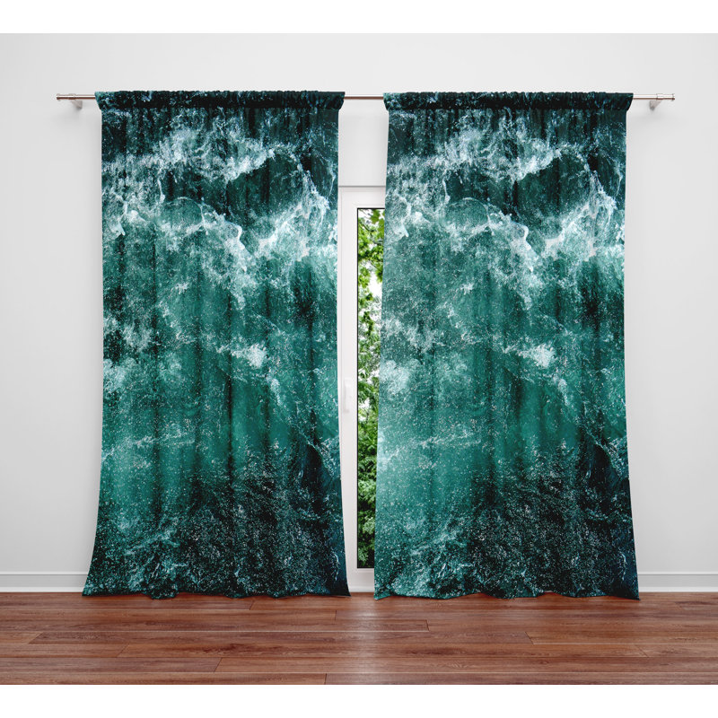 Paire de rideaux semi-transparents Huitt Ocean Waves, L 20 po x L 82 po