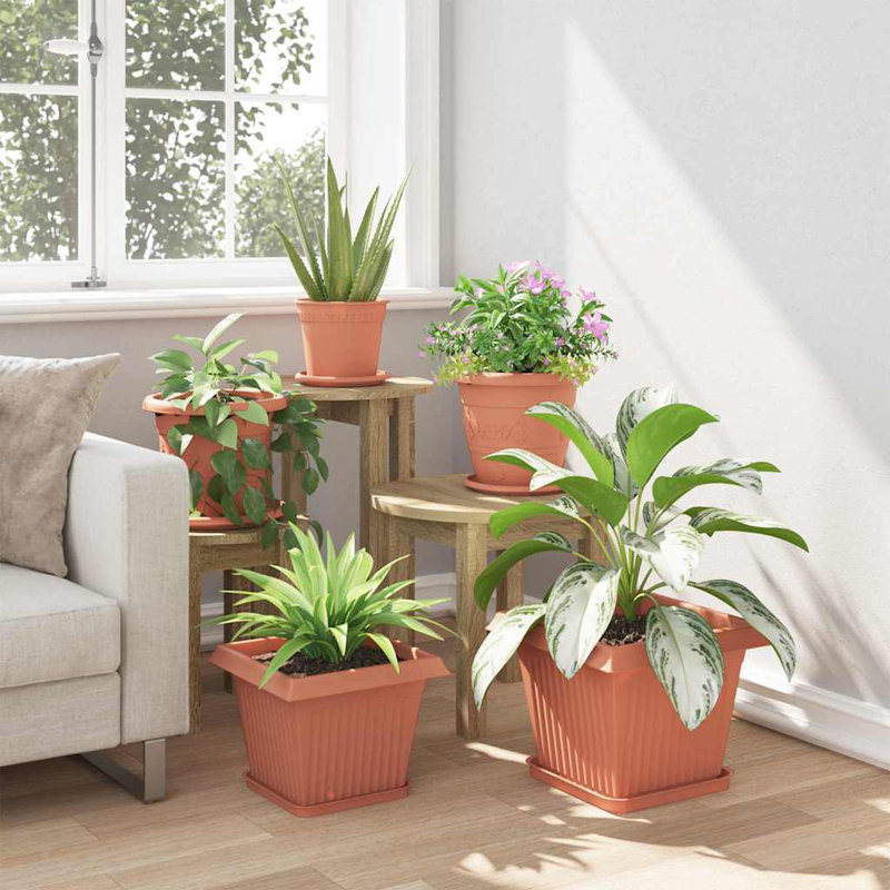  Square Flower Pot 6 Pcs Plastic, 22cm H x 28.5cm W x 28.5cm D, Brick Red