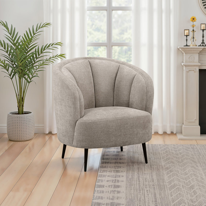 Glynes Upholstered Channel Back Curved Chair Beige, Beige Fabric