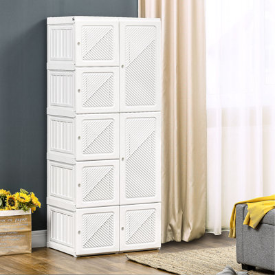 Portable Wardrobe Closet With 8 Cube Compartments And Hanging Rod