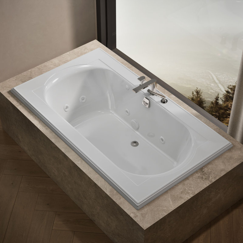 Memoirs 72-In x 42-In Whirlpool Bath, Drop-in with Center Rear Drain, White