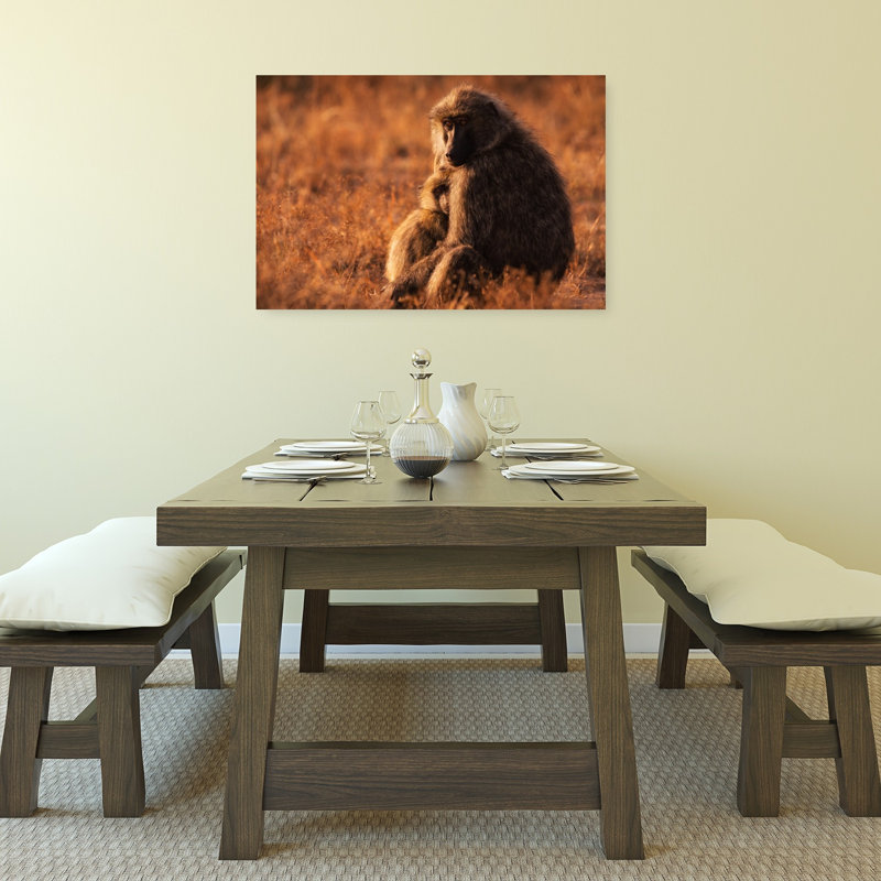 Baboon Mother And Child Contemporary Monkey Nature Portrait Wall Art Print 1 Piece Wrapped Canvas Wall Art