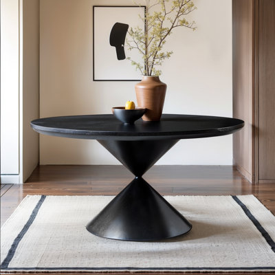 Elegant Black Round Dining Table with Sleek Cone Base, Luxury Contemporary Design for Sophisticated Living Spaces