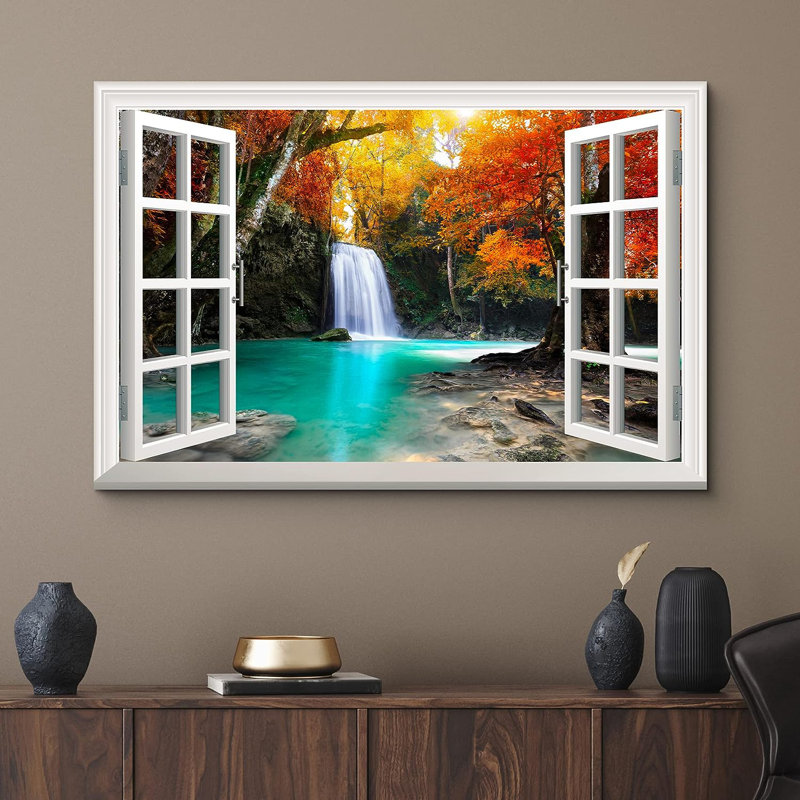 Landscape Orange Fall Waterfall Nature Wilderness On Canvas Print, H 12 po x l 18 po x P 1,5 po