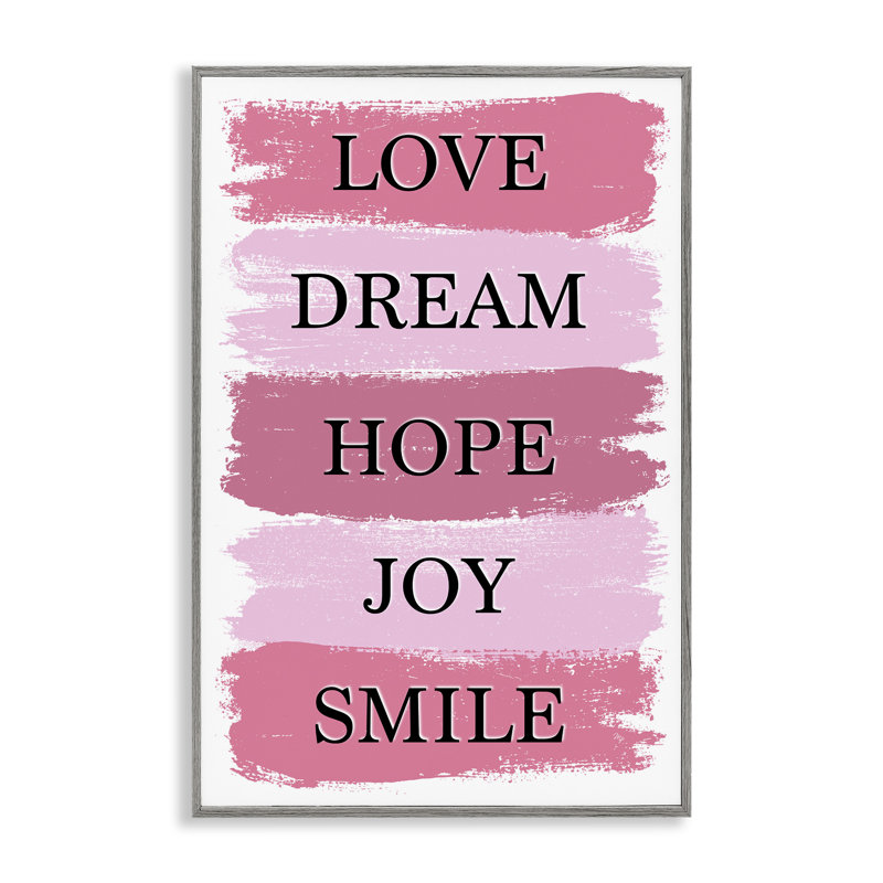 «Love Dream Hope Joy Smile», estampe numérique, design par Martina Pavlova, H 24 po x l 16 po, Estampe numérique Farmhouse