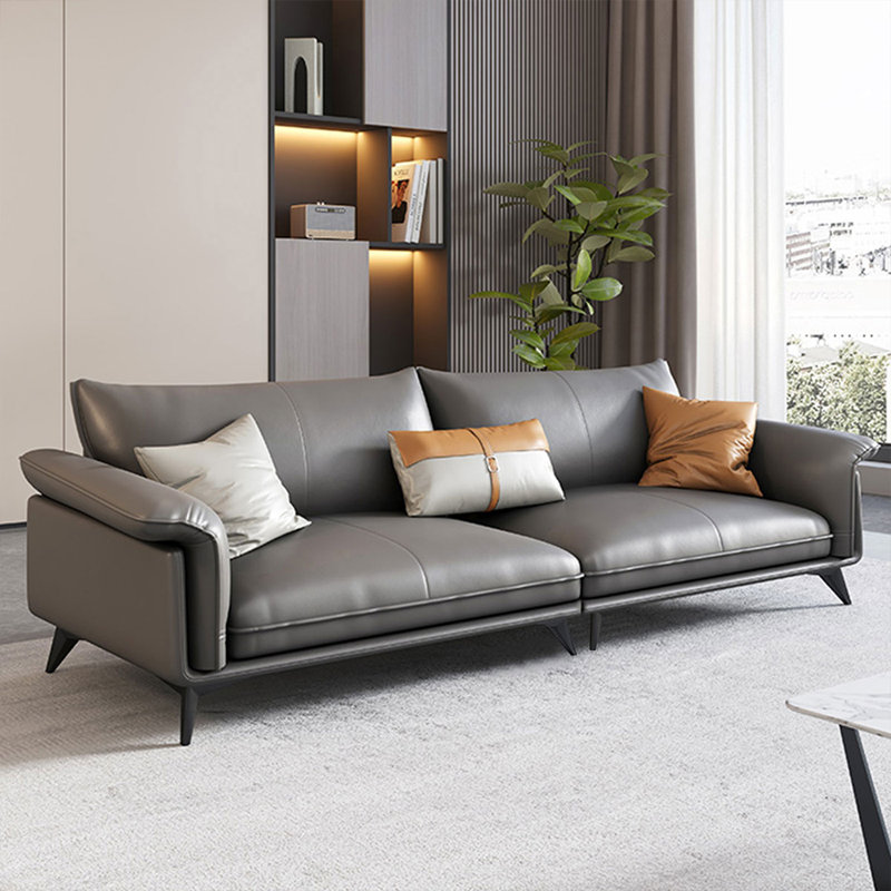 Coussin modulaire en cuir véritable, Gris, H 34,65 po x l 94,49 po x P 38,58 po, 3