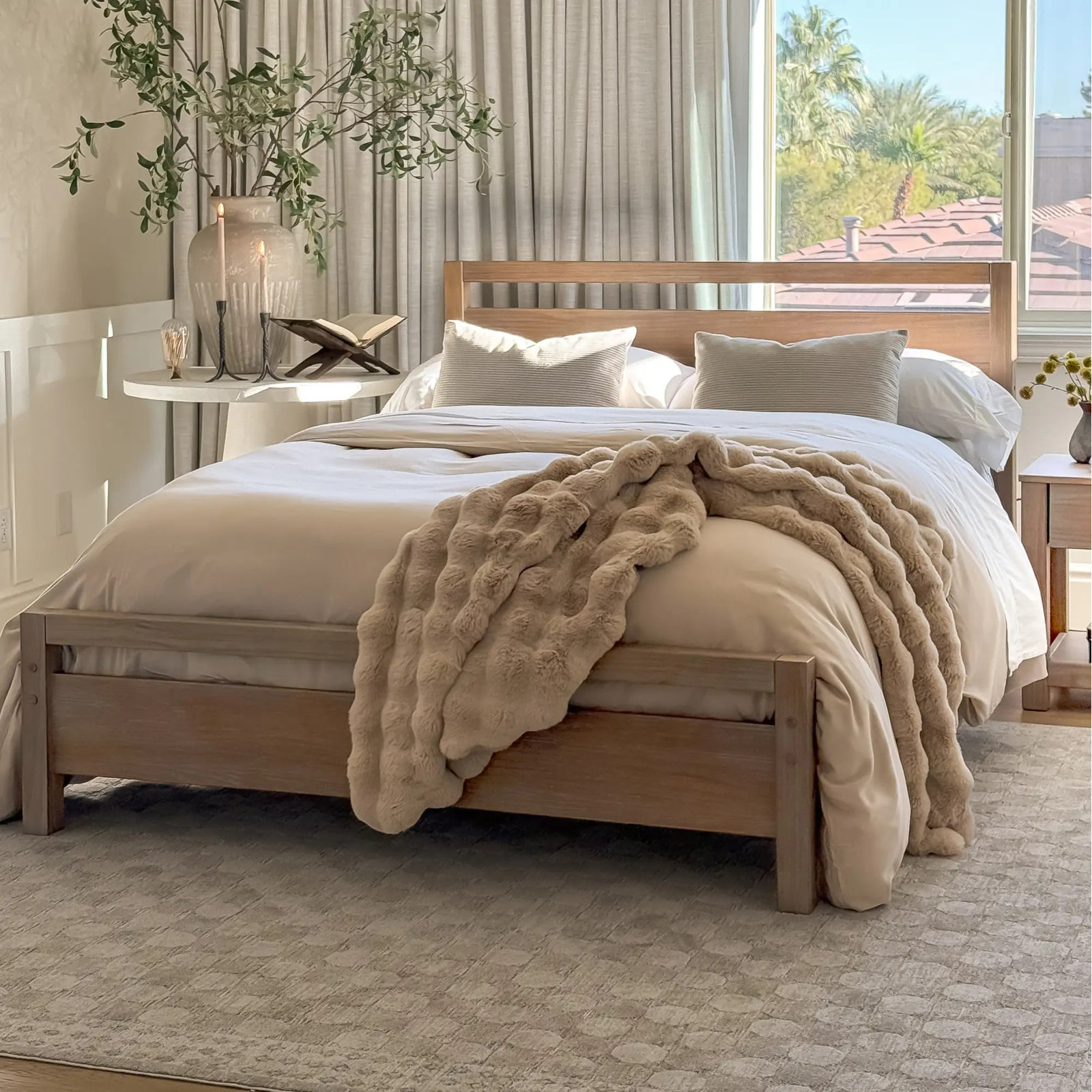 Loft Solid Wood Panel Bed, Weathered Pine, King