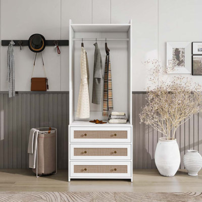 Rattan Wardrobe with 3 Drawers by Highland Dunes
