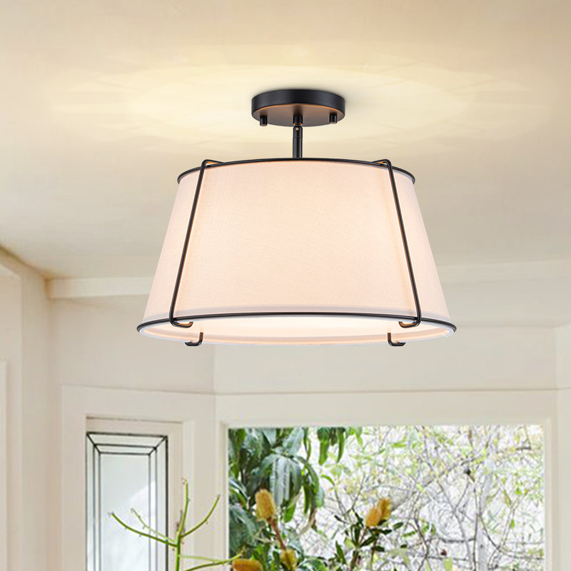Nyjel Classical 4 - Light Linen Tapered Drum Semi Flush Mount, Matte Black, White