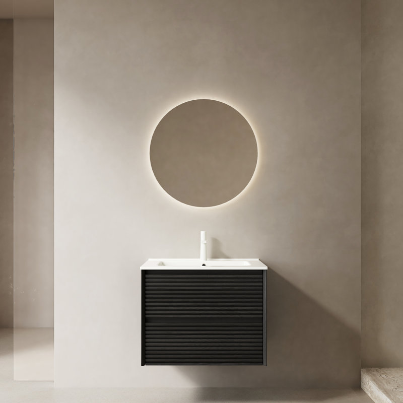 Meuble-lavabo de salle de bain 30 po avec évier, contreplaqué, lavabo en céramique blanche, 2 tiroirs, finition chêne foncé, évier extensible et armoire, tuyau de 30 po