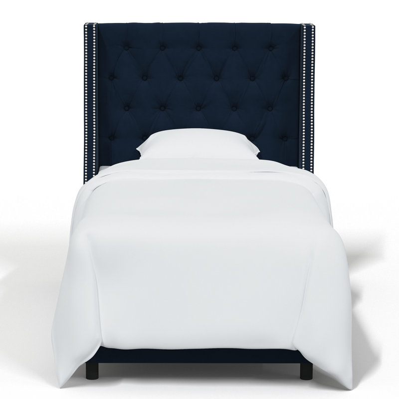 Lit à oreilles tapissier Avala, Simple, Velours performance encre classique