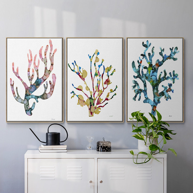 Sea Coral I, impression sur toile 3 pièces, H 40 po x l 90 po x P 2 po, Naturel