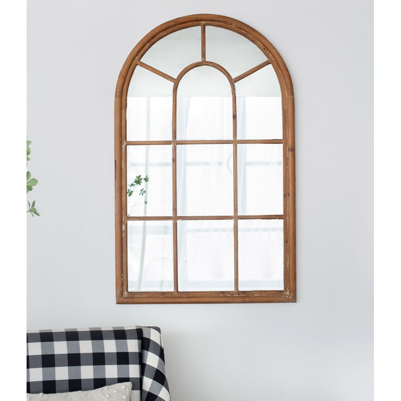 Grand miroir décoratif arqué 34 x 54,3 po avec cadre brun