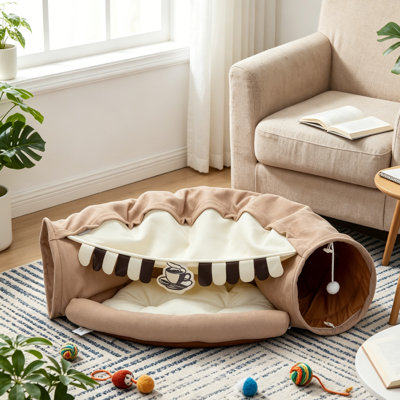 Cat's Telescopic Tunnel Cushioned Bed