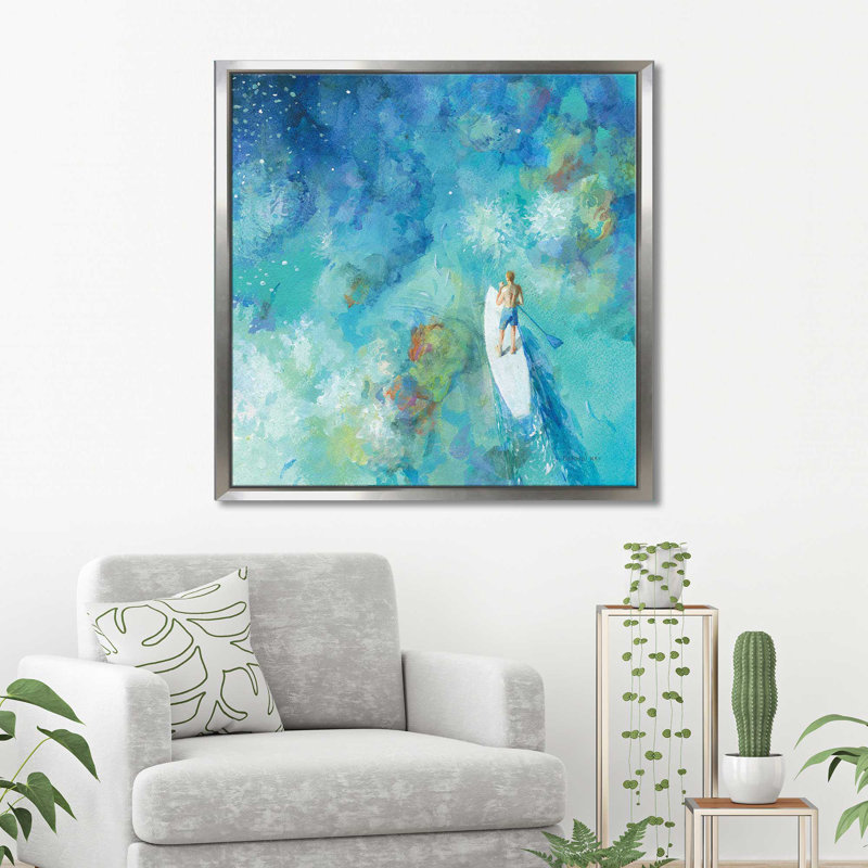 «Paddle Board Exploration II» par Danhui Nai, reproduction, Cadre flottant argent, H 21,5 po x l 21,5 po x P 2 po