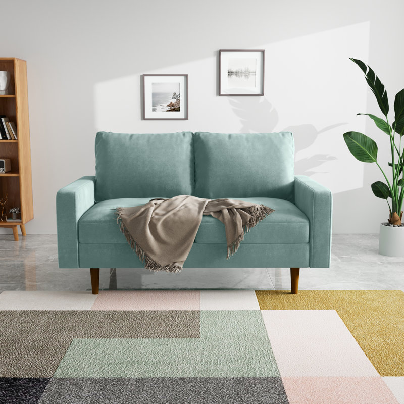 Merissa 58'' Velvet Square Arm Sofa Loveseat, Light Grayish Cyan Velvet