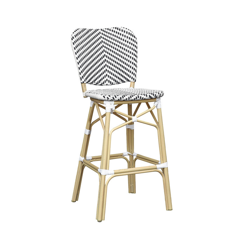 Anjanette Aluminum Outdoor Patio Bar Chair, Black/White