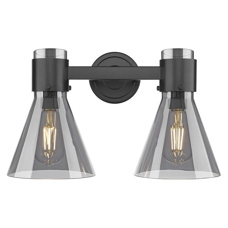 Luminaire de meuble-lavabo mural 2 lumières 16 po Downtown Urban - Amaker , Noir mat, Gris fumée clair