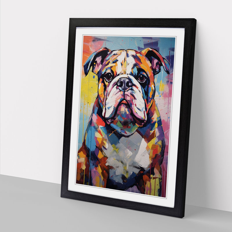 British Bulldog Expressionism - Framed Print, 64cm H x 46cm W x 2cm D, Black Framed