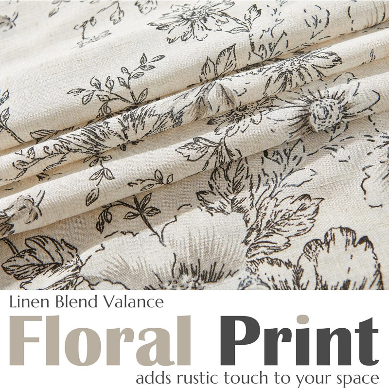 Linen Pleated Kitchen Valance, Black, 50" W x 16" L