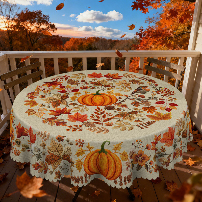 Nappe en polyester lavable citrouille et feuille d'érable
