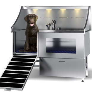 Dog Washing Station, LED Professional Stainless Steel Dog Bathing Station（61"）