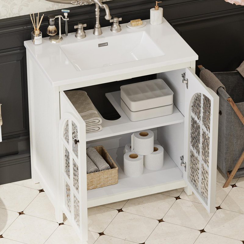 Meuble-lavabo de ferme 31 po avec lavabo en céramique 31 po, armoire de salle de bain rustique rétro avec poignées en bronze et 2 portes à fermeture en douceur