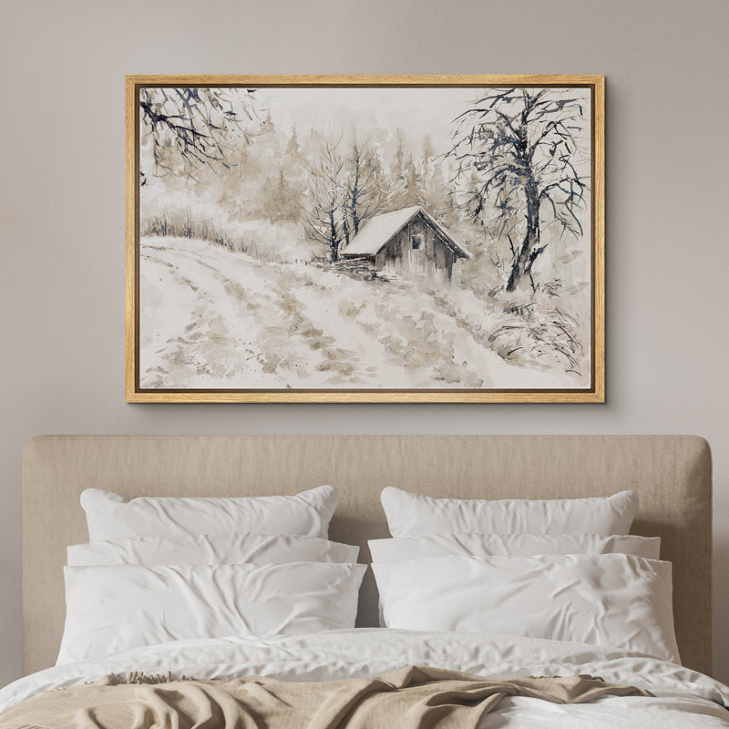 «Winter Cabin Rustic Snowy Scenery Nature Landscape», reproduction d'art sur toile encadrée, Naturel, H 24 po x l 36 po